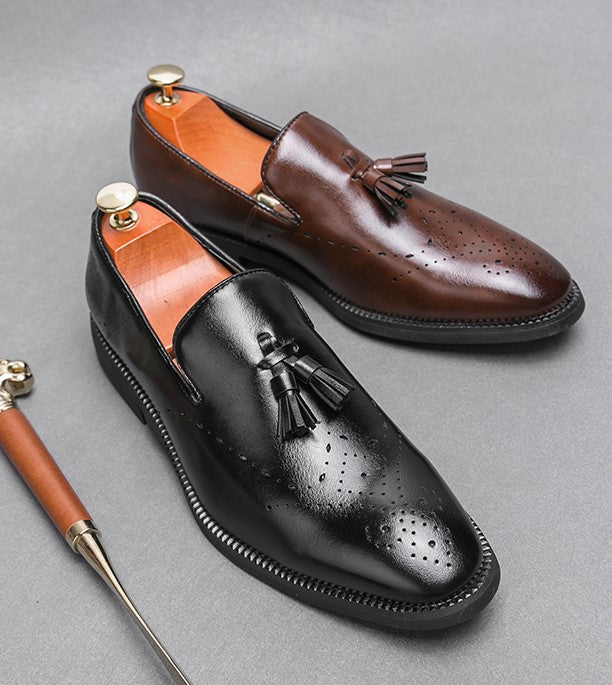Loafer aus echtem Leder für den Außenbereich, spitze Quaste, lässig, geschnitzte Lederschuhe | 8739