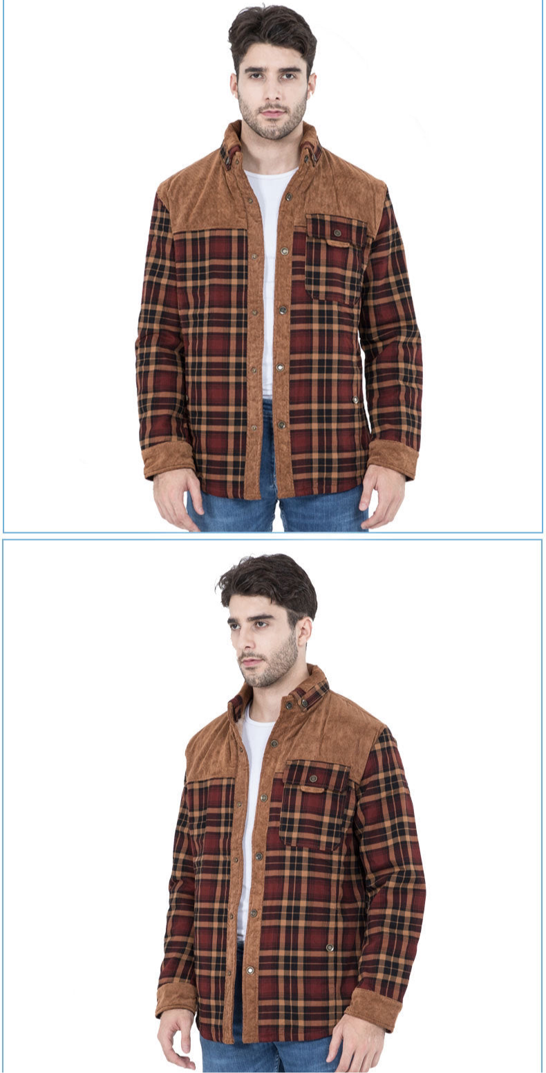 Herren Patchwork Cord Karo Hemd Jacke Übergröße Samtgefüttert Lässiges Winteroberteil | 3251