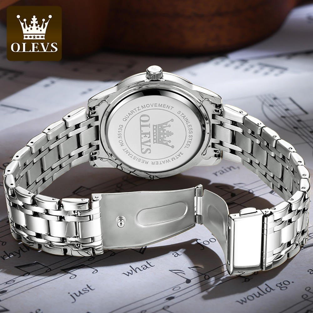 Luxuriöse Edelstahl-Quarzuhr für Herren, hochwertige Freizeit- und Business-Armbanduhr in Gold | 5513