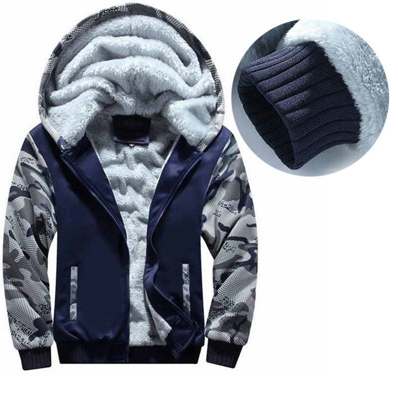 Herren Camouflage Trainingsanzug Reißverschluss Mantel Winter Dicke Fleece Kapuzenjacke + Hose Trainingsanzug