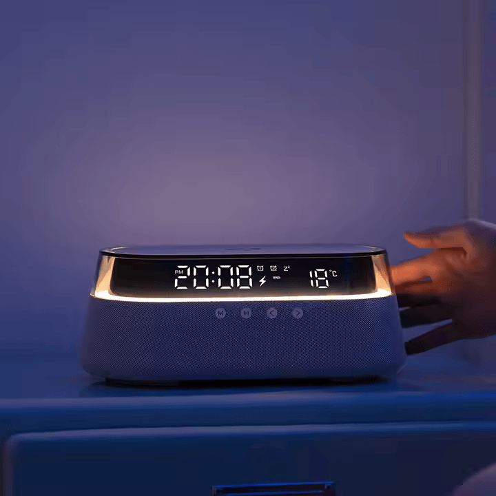 Nachttisch-Radiowecker mit kabellosem Laden und Nachtlicht Modernes All-in-One-Design | S39W