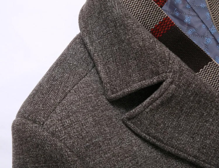Herren Business Wolljacke Umlegekragen Slim Fit Warm Mittellanger Trenchcoat