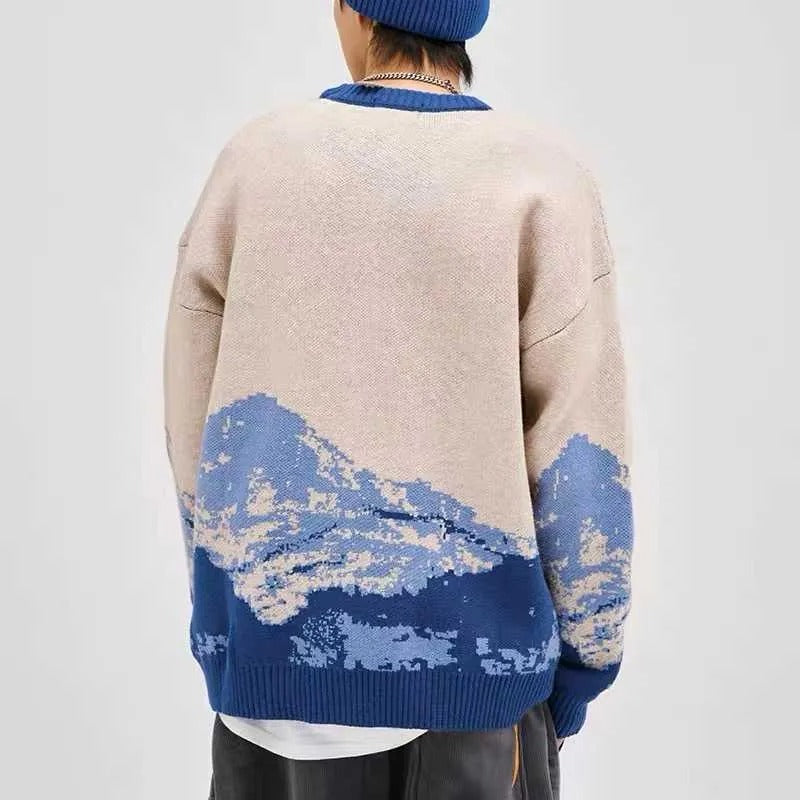 Herren Pullover Winter Schnee Berg Pullover O-Ausschnitt Lockerer Pullover Wolle Langarm Sweatshirt | 231026-7