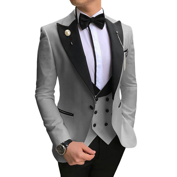 3-teiliger Slim Fit Herrenanzug Bräutigam Formelle Party Abschlussball & Hochzeit Smoking Blazer Jacke Hose & Weste