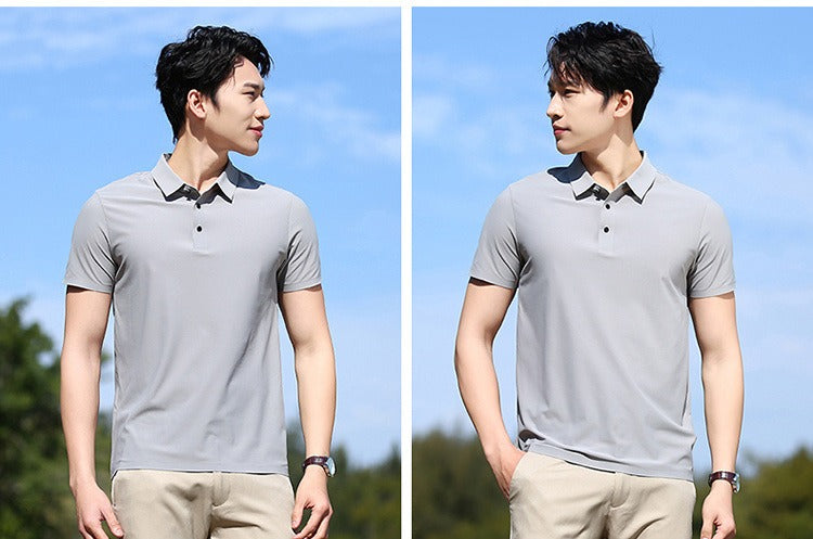 Herren Sommer Nahtloses T-Shirt Aus Eisseide Einfarbig Kurzarm Lässiges Stretch-Poloshirt | Y678