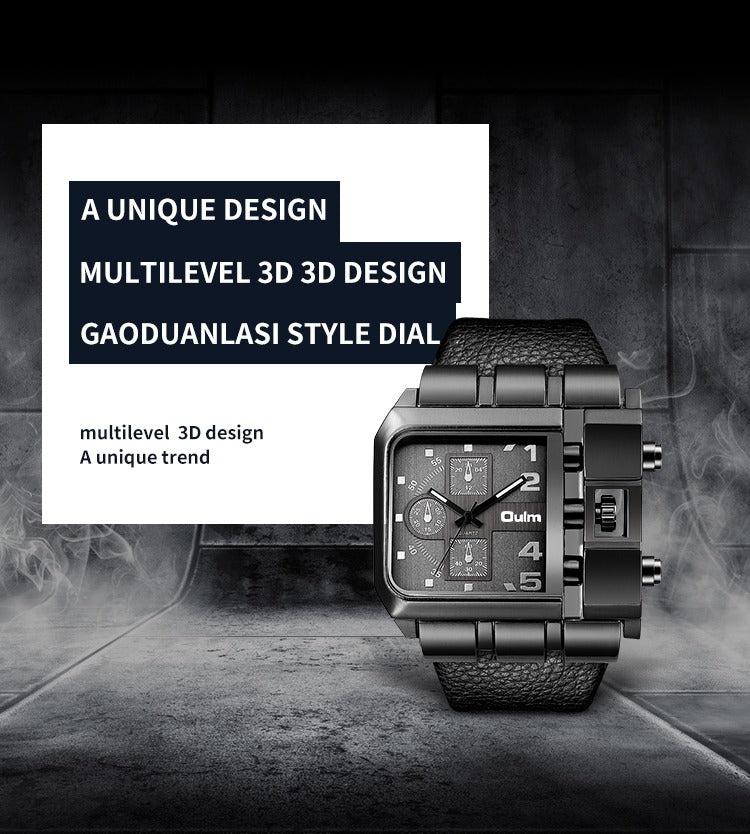 Herrenarmbanduhr Militär Armee Quadratisch Großes Zifferblatt Uhr Sport Lederarmband Quarzuhr | 3364