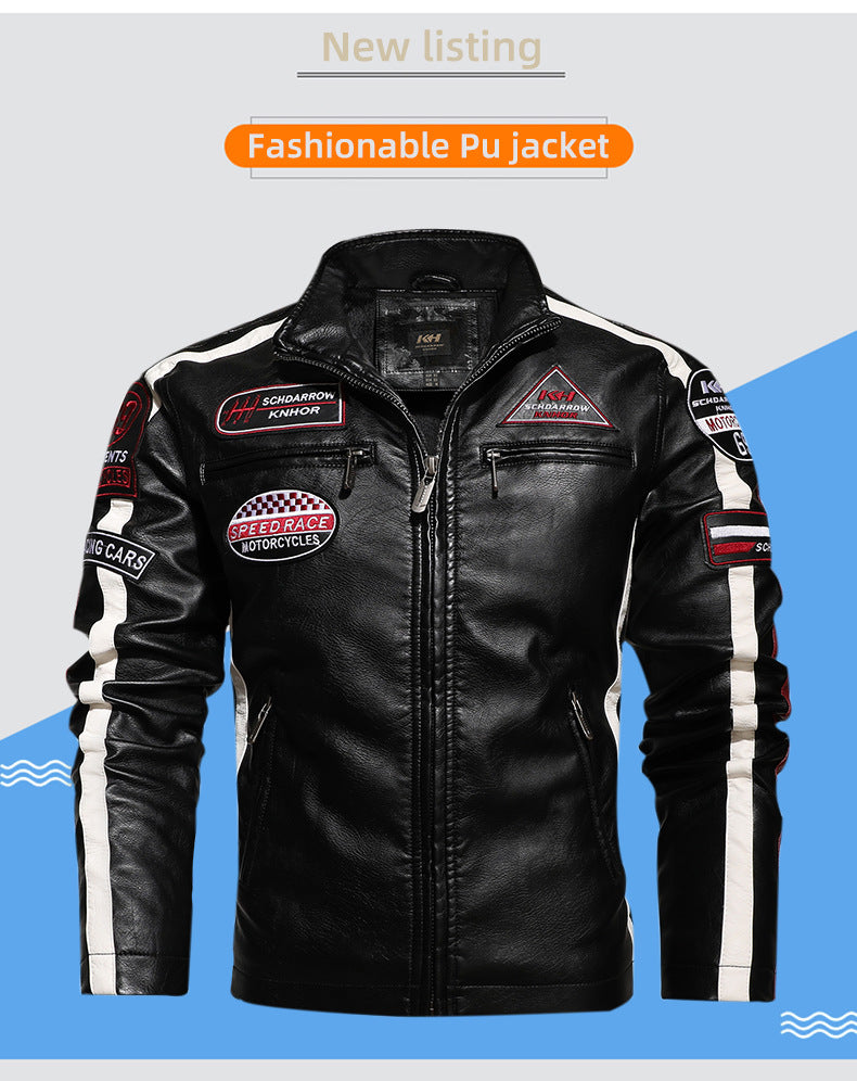 Herren PU Jacke Stehkragen Multi Pocket Pullover Blazer Kunstlederjacke | KH-188