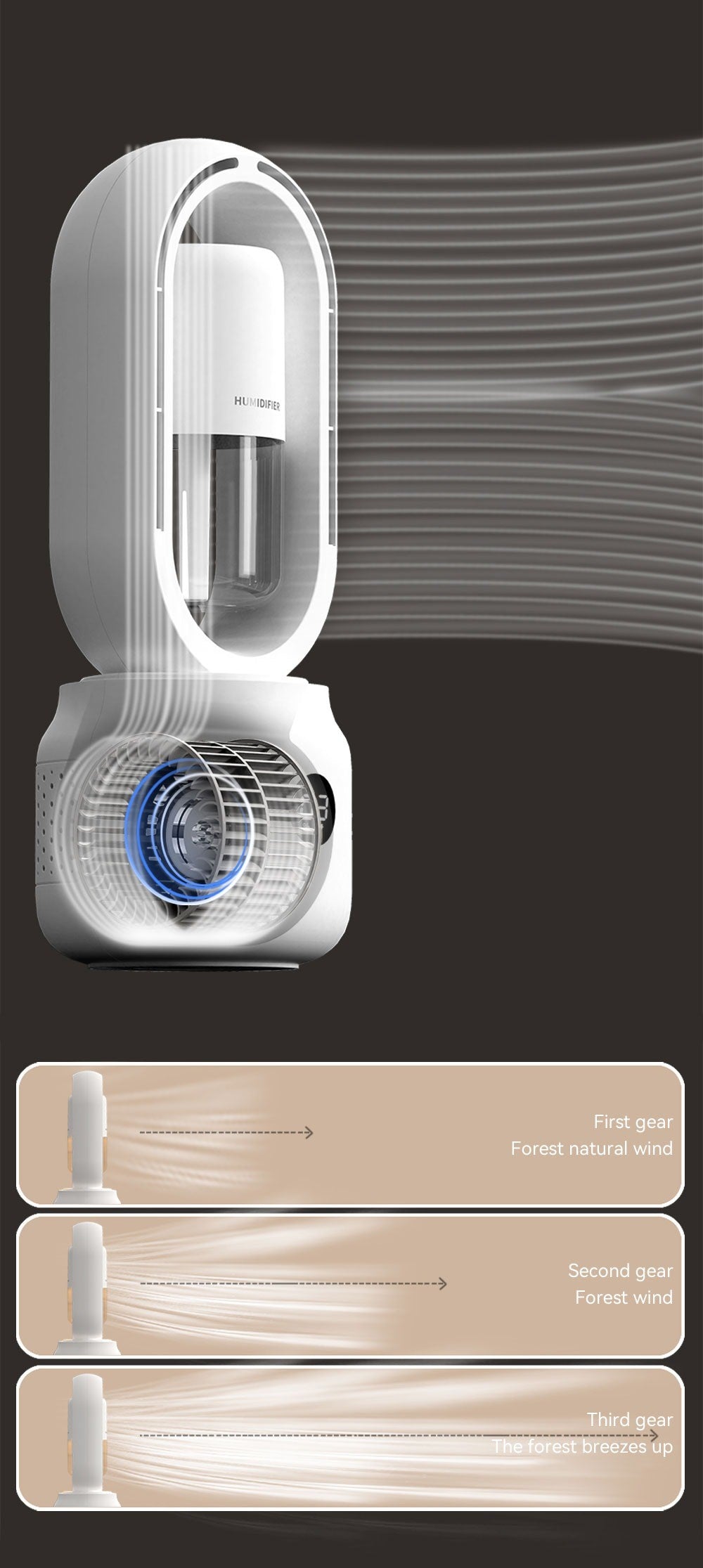 Multifunktionaler blattloser Jet-Ventilator, vertikaler Wassersprüher, Ultraschall-Kühlluftbefeuchter für den Sommer | HX87