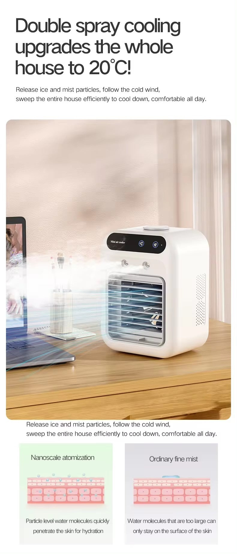 Luftkühler-Ventilator Mini-Klimaanlage-Ventilator Luftbefeuchter Tisch-Wasserkühlungsventilator | L7