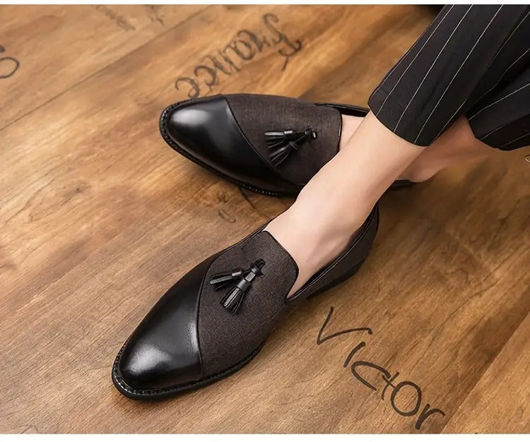 Herren Vintage Slipper mit Quaste, bequeme, rutschfeste Gummisohle, Freizeitschuhe | 1109-58