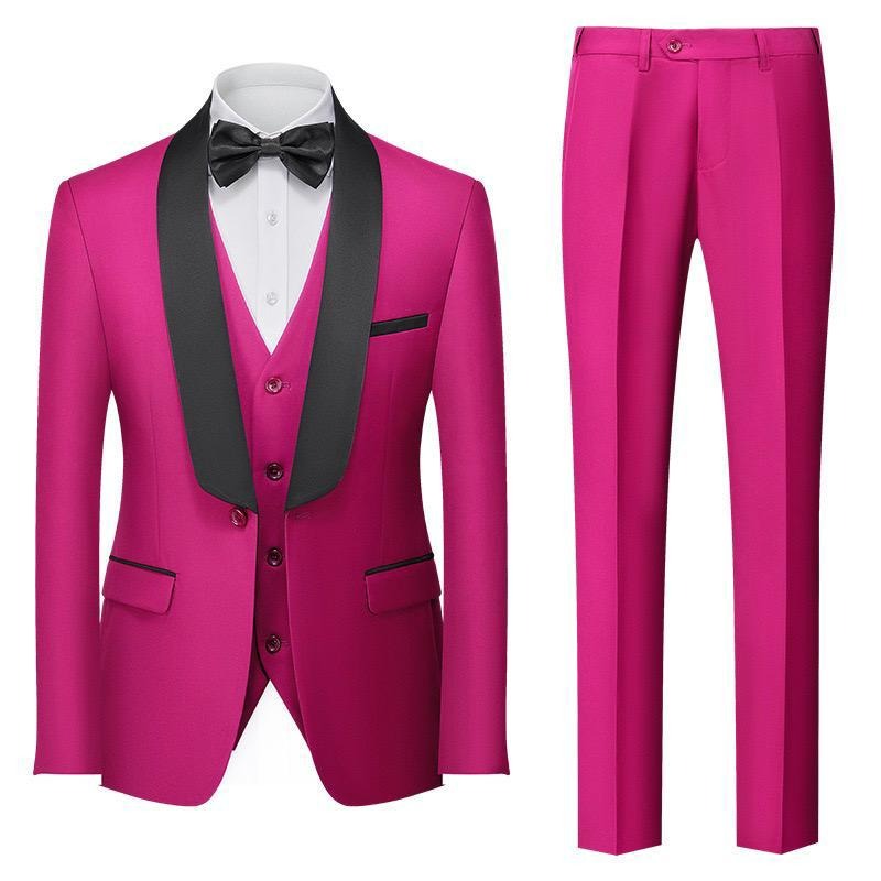 Herren Premium Anzug Casual Regular Smart Fit 3-teiliger Smoking für Abschlussbälle, Schalkragen, Hochzeitsfeier, Trauzeugenanzüge (Blazer + Weste + Hose) | 601