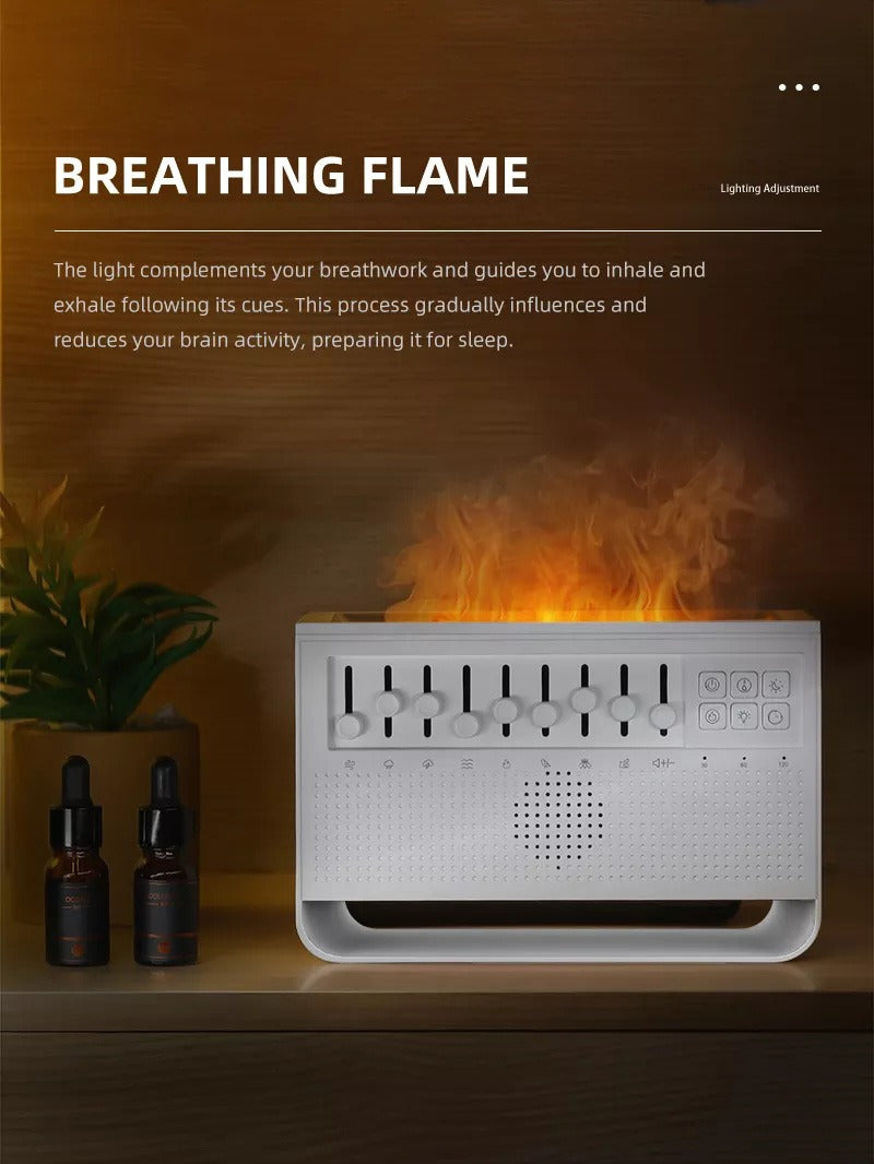 Neues, schickes Design, 200 ml, Babypflege, Schlafsimulation, 3D-Feuerlampe, Flamme, weißes Rauschen, USB-Musik, Diffusor für ätherische Öle | VR-WN03