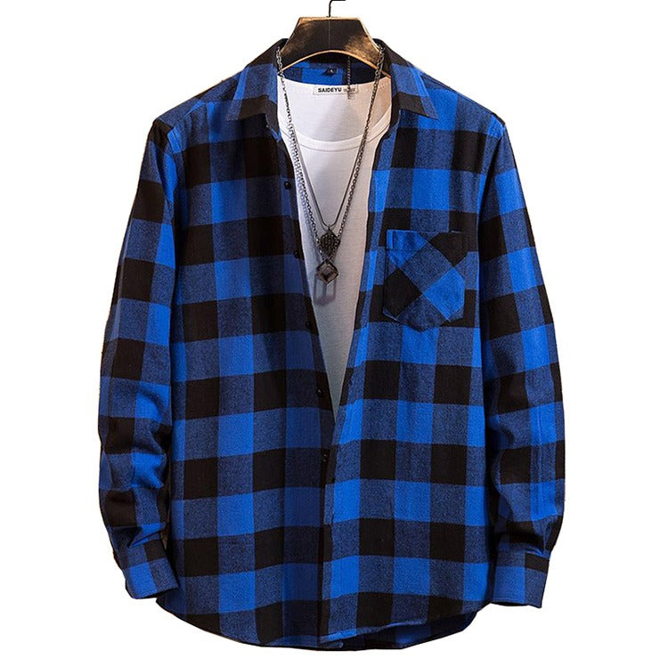 Herren Baumwollhemd mit Karomuster, langärmelig, Regular Fit, leger, Button-Down-Hemden | DTF10