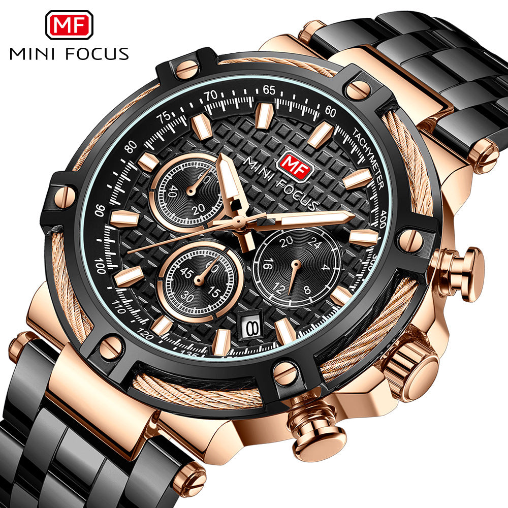 Herren Analog Edelstahl Quarzuhr Mini Focus Chronograph Leuchtuhr | MF047