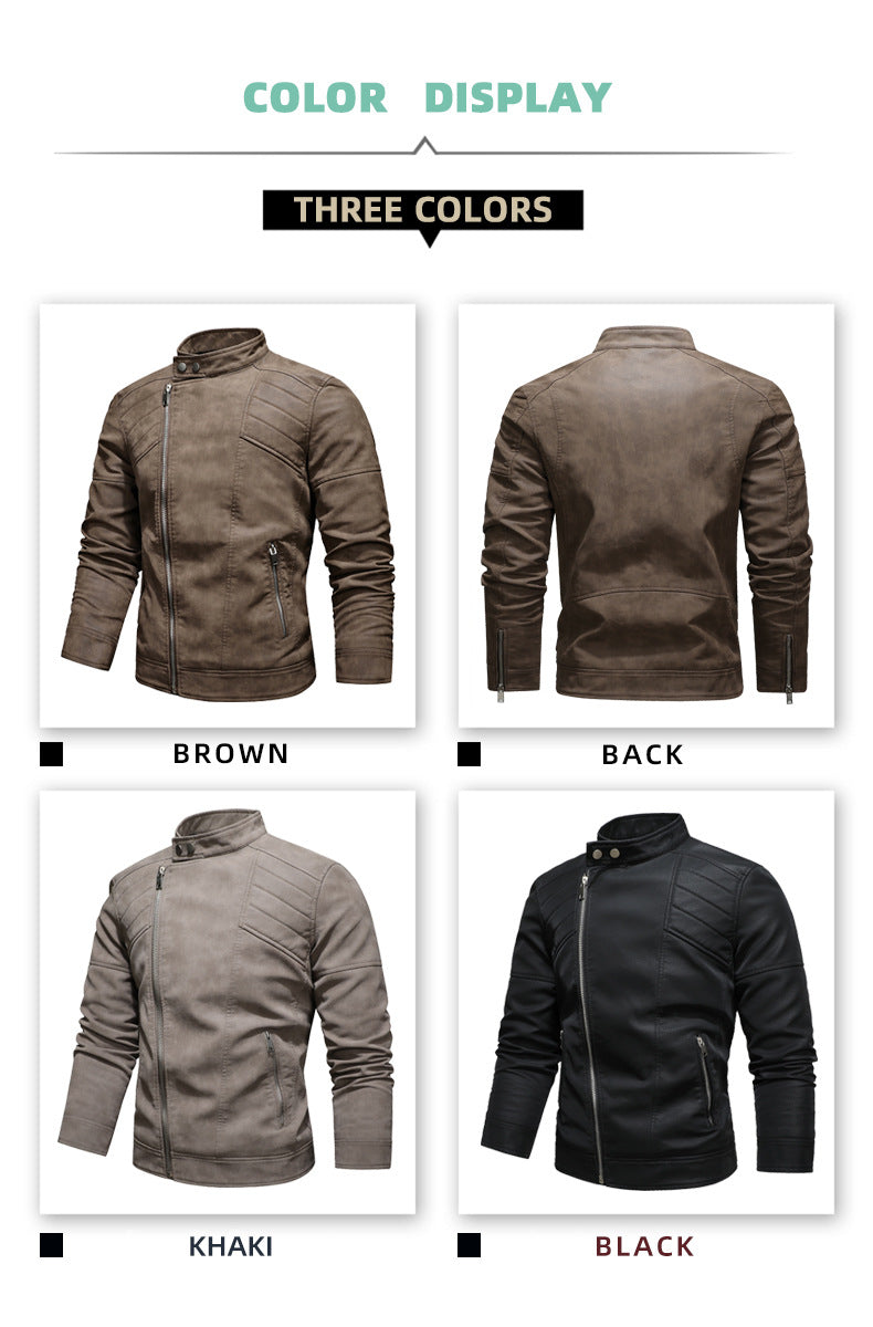 Herren PU-Lederjacke Gepolstertes Revers Schräges Revers Reißverschluss Koreanischer Stehkragen Jacke Blazer | KH-138