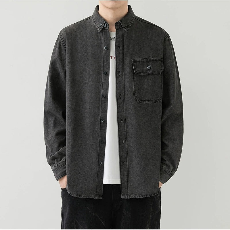 Herren Slim Fit Denim Langarmhemd Trendy Style Casual Arbeitsjacke Hemd | MT8003