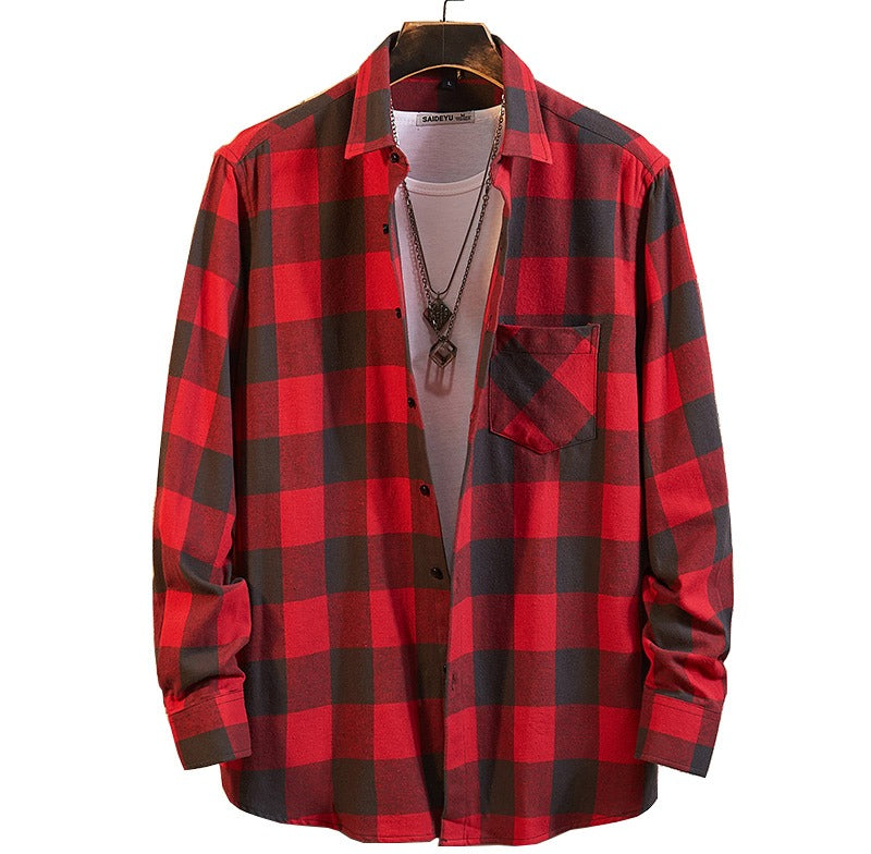 Herren Baumwollhemd mit Karomuster, langärmelig, Regular Fit, leger, Button-Down-Hemden | DTF10