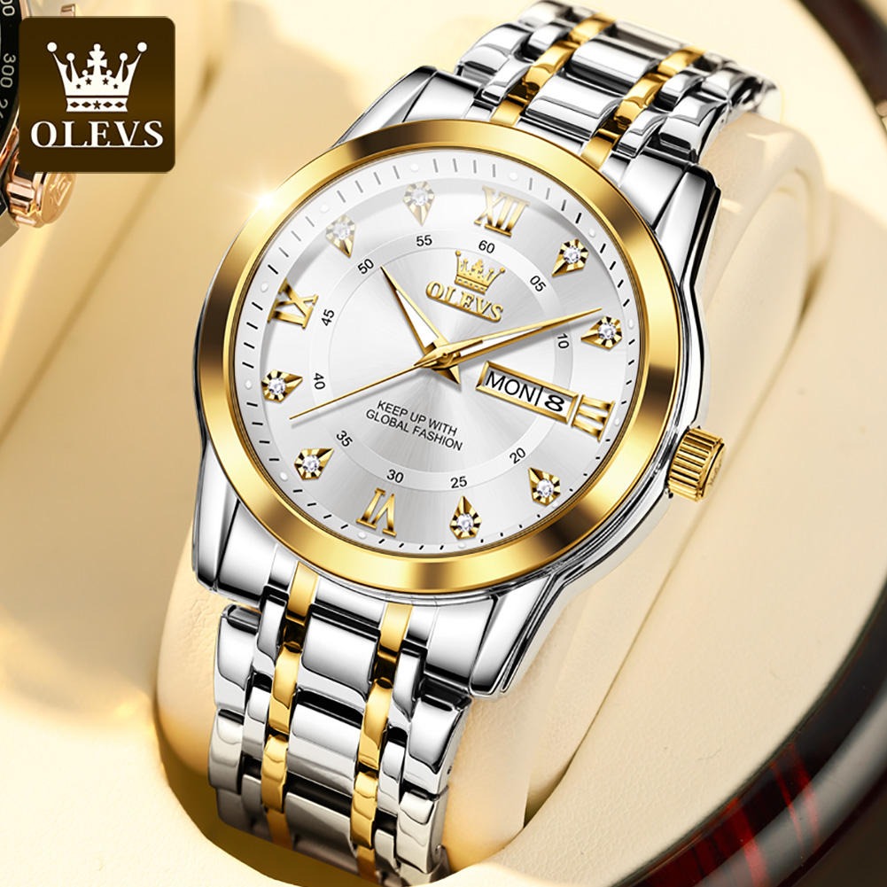 Luxuriöse Edelstahl-Quarzuhr für Herren, hochwertige Freizeit- und Business-Armbanduhr in Gold | 5513