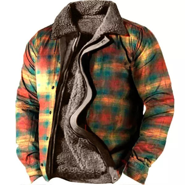 Herren Plus Size Casual Aztec Geometric Print Fleecejacke Streetwear Herbst Winter Loose Fit Mantel | TS-6594