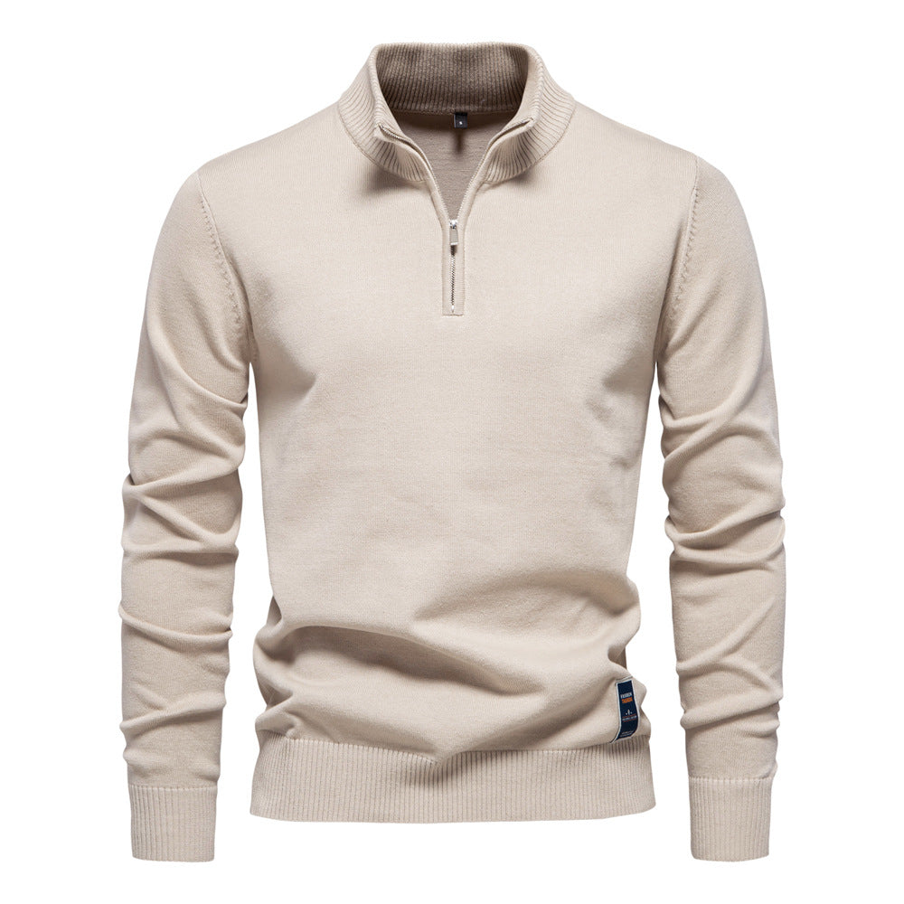Herren-Pullover aus Baumwolle mit Viertelreißverschluss – Poloshirt aus einfarbigem Strick mit Stehkragen | ZSW-03