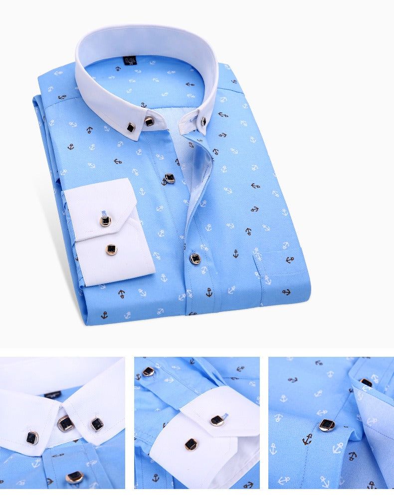 Hochwertiges, langärmliges Business-Hemd mit Button-Down-Karomuster aus Polyester | CY116