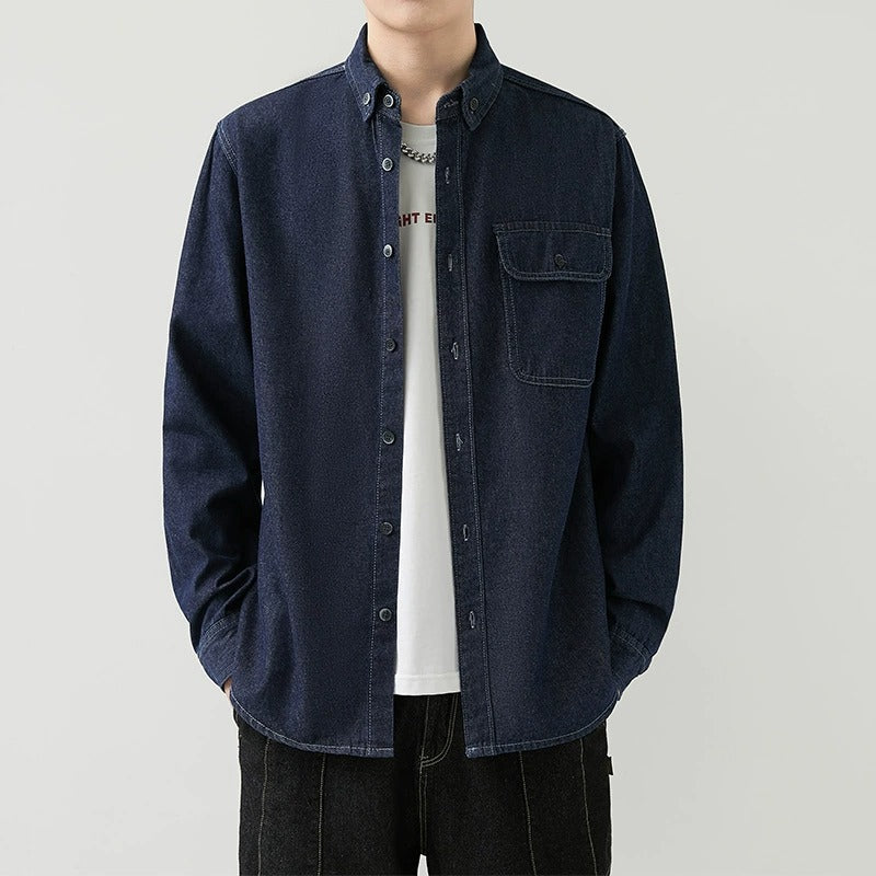 Herren Slim Fit Denim Langarmhemd Trendy Style Casual Arbeitsjacke Hemd | MT8003