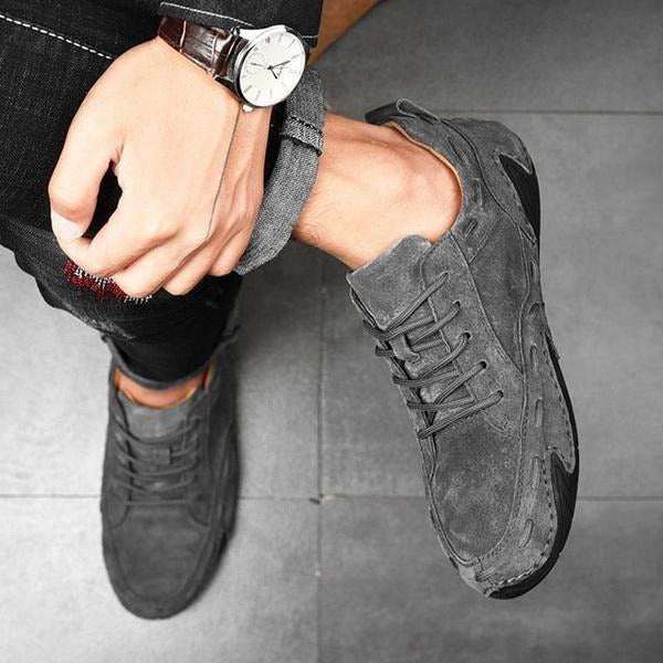 Herren Casual Leder Sneakers Handgefertigte atmungsaktive Loafer Wander-Bootsschuhe | 88897