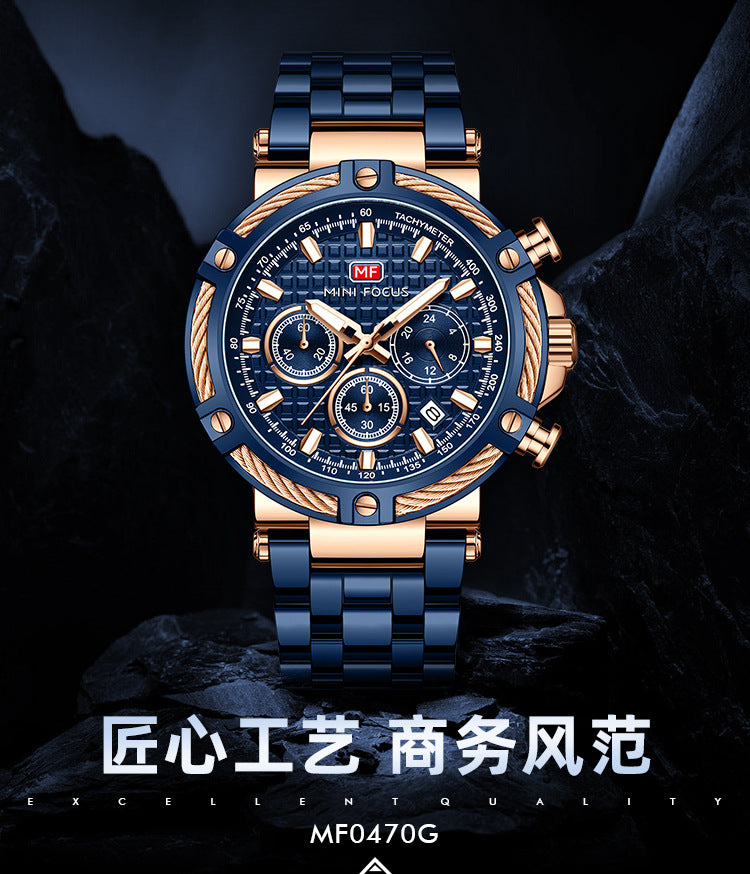 Herren Analog Edelstahl Quarzuhr Mini Focus Chronograph Leuchtuhr | MF047