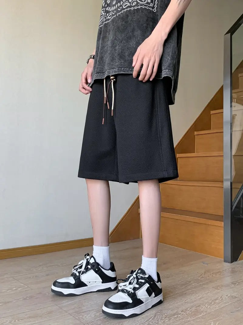 Leichte Lounge-Shorts aus Waffelstrick für Herren – Locker sitzende, schnelltrocknende Sportshorts mit Kordelzug in der Taille für den Sommer | DK34
