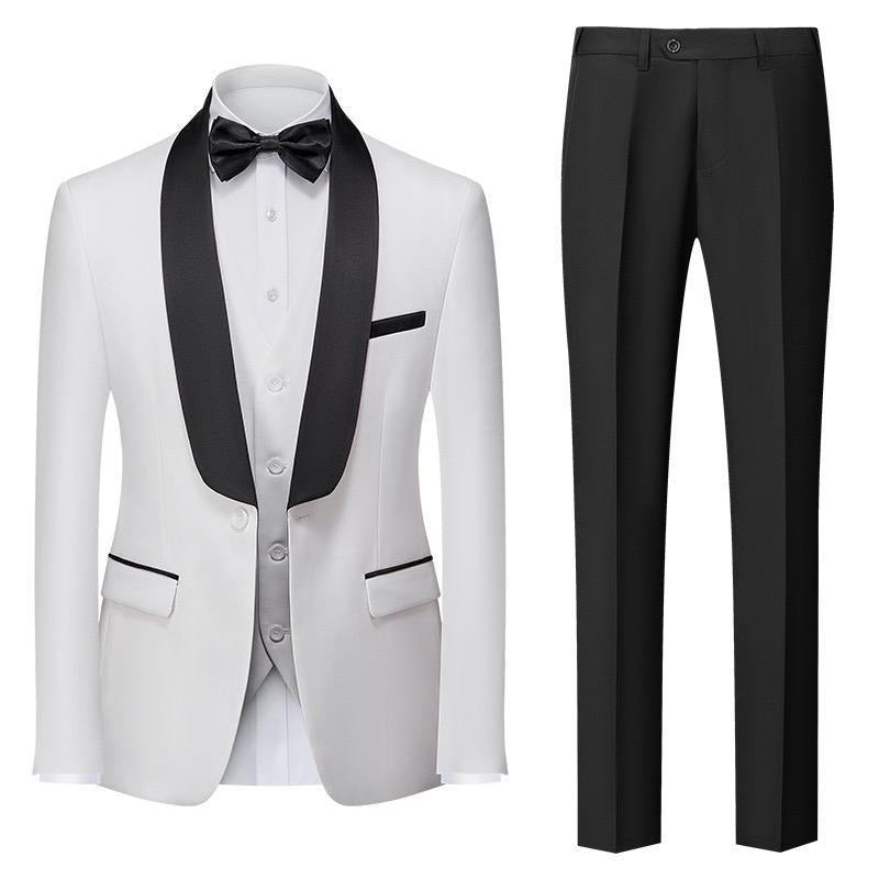 Herren Premium Anzug Casual Regular Smart Fit 3-teiliger Smoking für Abschlussbälle, Schalkragen, Hochzeitsfeier, Trauzeugenanzüge (Blazer + Weste + Hose) | 601