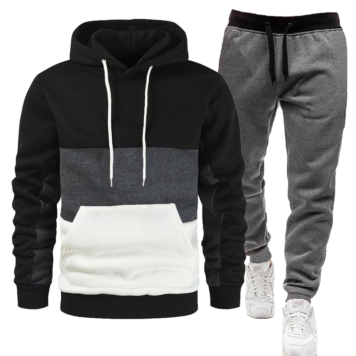 Hochwertiger Herren Freizeitanzug mit Kapuze, warm, vielseitig, 2-teiliger Sportanzug | SY001