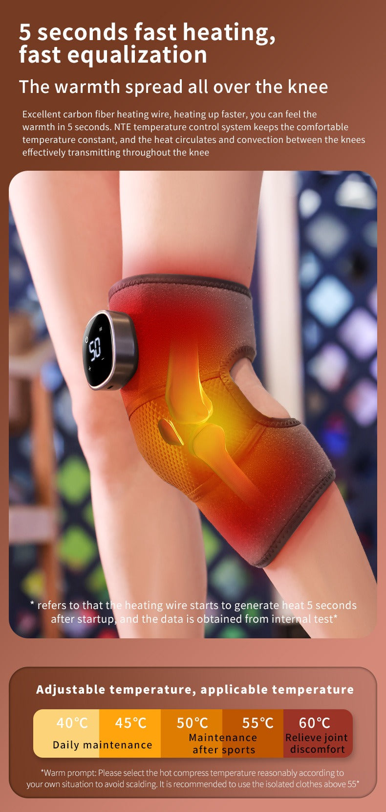 Beheizte Kniebandage, kabelloses Kniemassagegerät mit Wärme und Vibration zur Schmerzlinderung bei Arthritis, Bein- und Kniemassagegerät | YC-906B