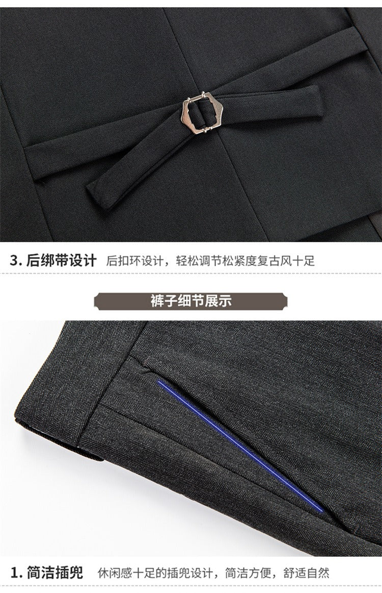 3-teiliger Herren-Freizeitanzug, britischer Slim-Fit-Streifen, zweireihiger Anzug für den Bräutigam und die Hochzeit | DYQ06