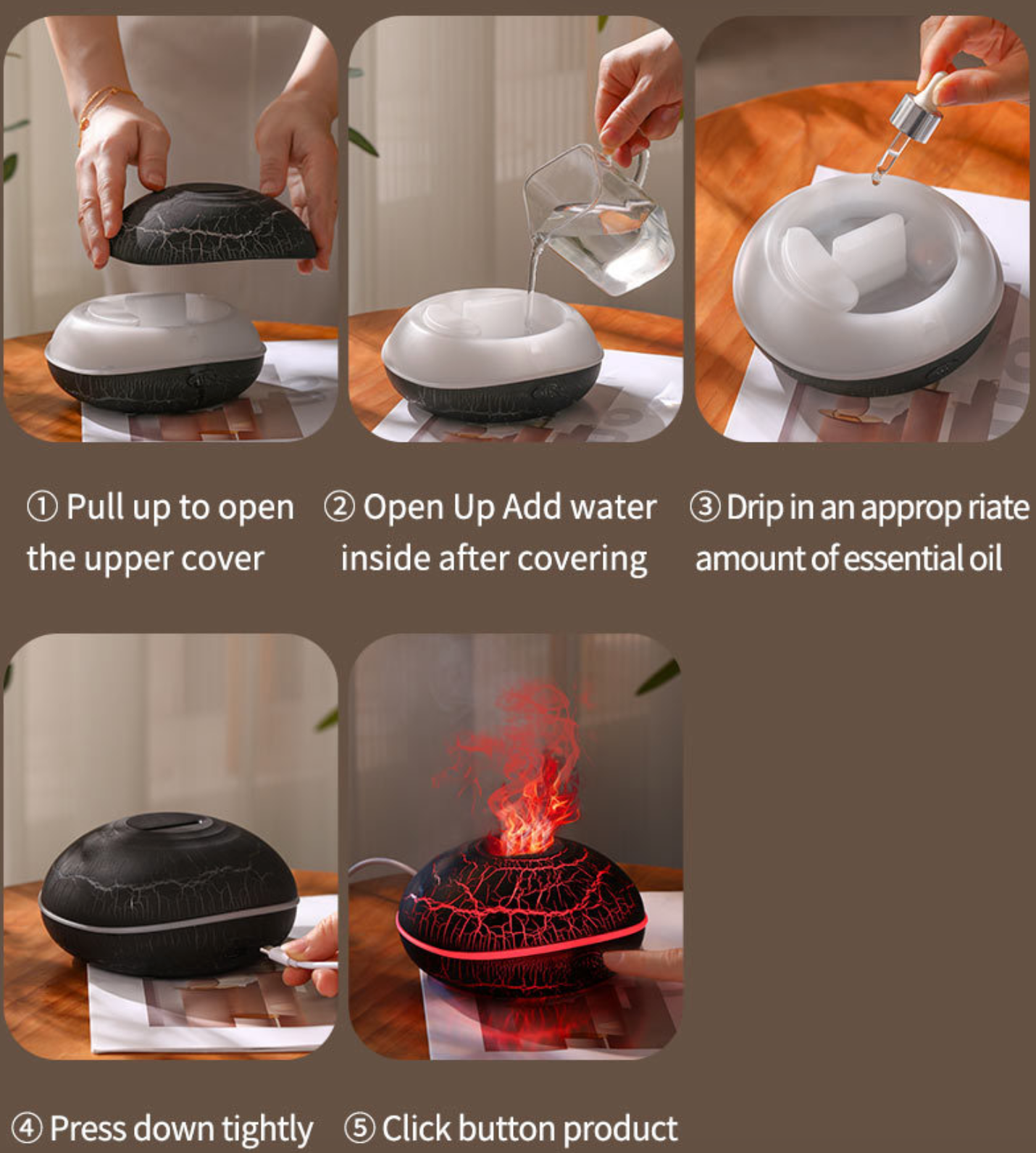 Aromatherapie-Diffusor mit realistischem Flammeneffekt – 7-farbiger LED-Luftbefeuchter mit USB-Stromversorgung für Zuhause, Büro und Schlafzimmer | SD13