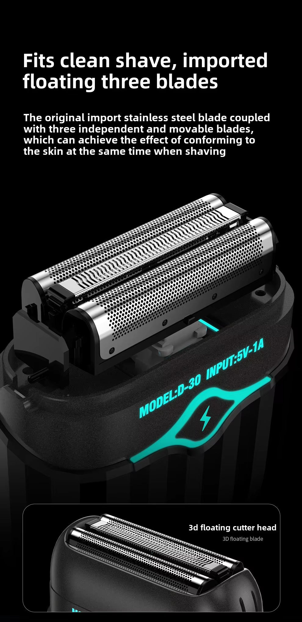 Tragbarer elektrischer Mini-Rasierer, waschbar, kleines quadratisches Box-Design für die Männerpflege | D30