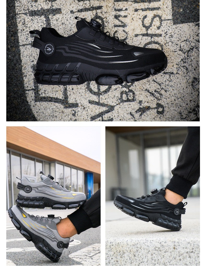 Leichte Sicherheitsschuhe mit Stahlkappe für Herren, Arbeitssneaker, gedrehter Knopf, leicht zu tragen, Baustiefel, atmungsaktive Sportschuhe