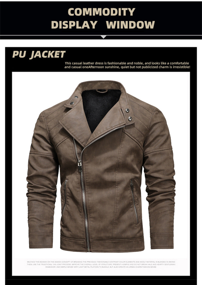 Herren PU-Lederjacke Gepolstertes Revers Schräges Revers Reißverschluss Koreanischer Stehkragen Jacke Blazer | KH-138