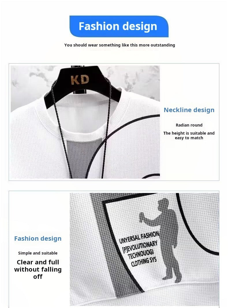 Polo-Langarmshirt mit Hose, Golf-Poloshirt, Pullover-Set, lässiges Waffel-Oberteil mit Rundhalsausschnitt für Herren