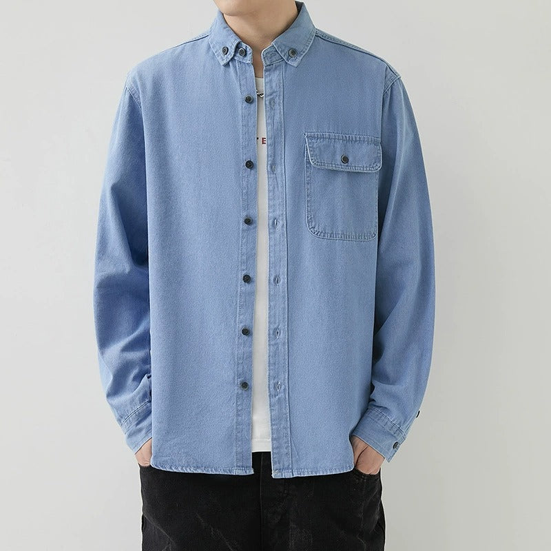 Herren Slim Fit Denim Langarmhemd Trendy Style Casual Arbeitsjacke Hemd | MT8003