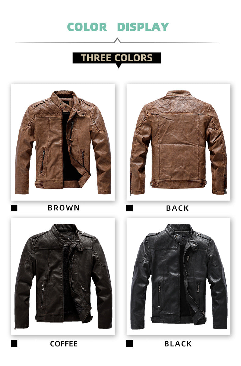 Lederjacke Herren Stehkragen Washed PU Lederjacke Nostalgie | 8899