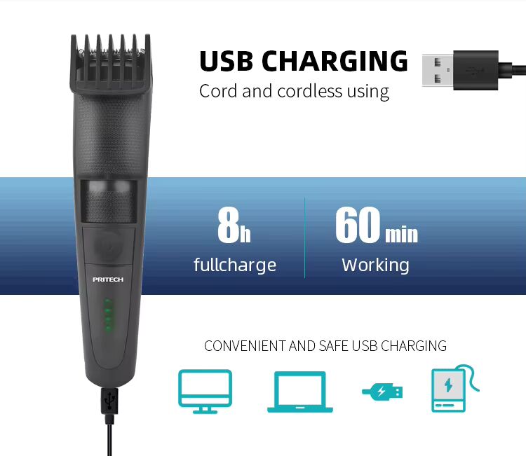 PRITECH USB-aufladbarer professioneller Haarschneider, kabelloser Bartschneider, elektrischer Haarschneider für Männer | PR-2228
