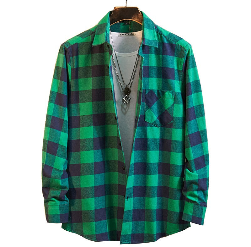 Herren Baumwollhemd mit Karomuster, langärmelig, Regular Fit, leger, Button-Down-Hemden | DTF10