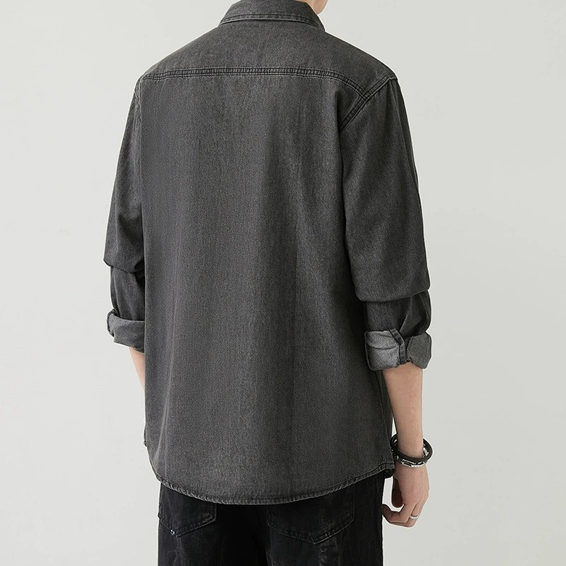 Herren Slim Fit Denim Langarmhemd Trendy Style Casual Arbeitsjacke Hemd | MT8003