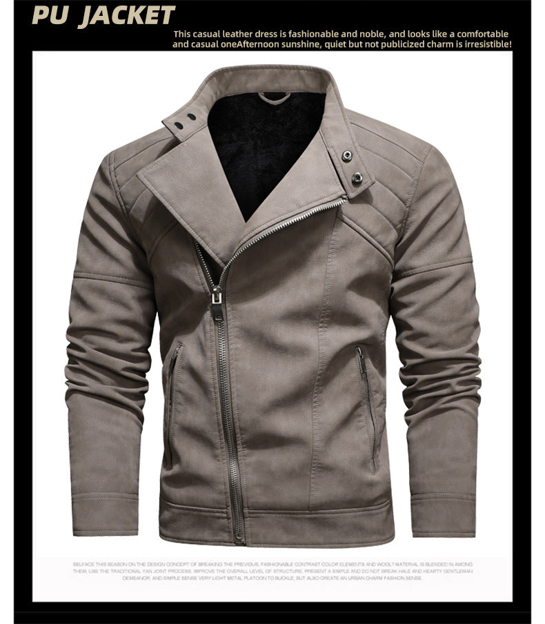 Herren PU-Lederjacke Gepolstertes Revers Schräges Revers Reißverschluss Koreanischer Stehkragen Jacke Blazer | KH-138