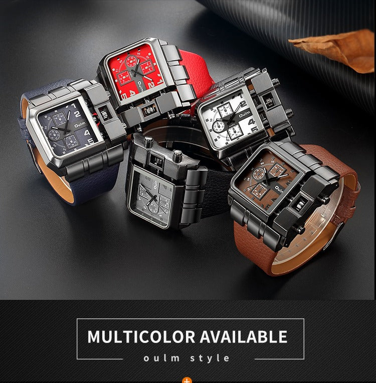 Herrenarmbanduhr Militär Armee Quadratisch Großes Zifferblatt Uhr Sport Lederarmband Quarzuhr | 3364