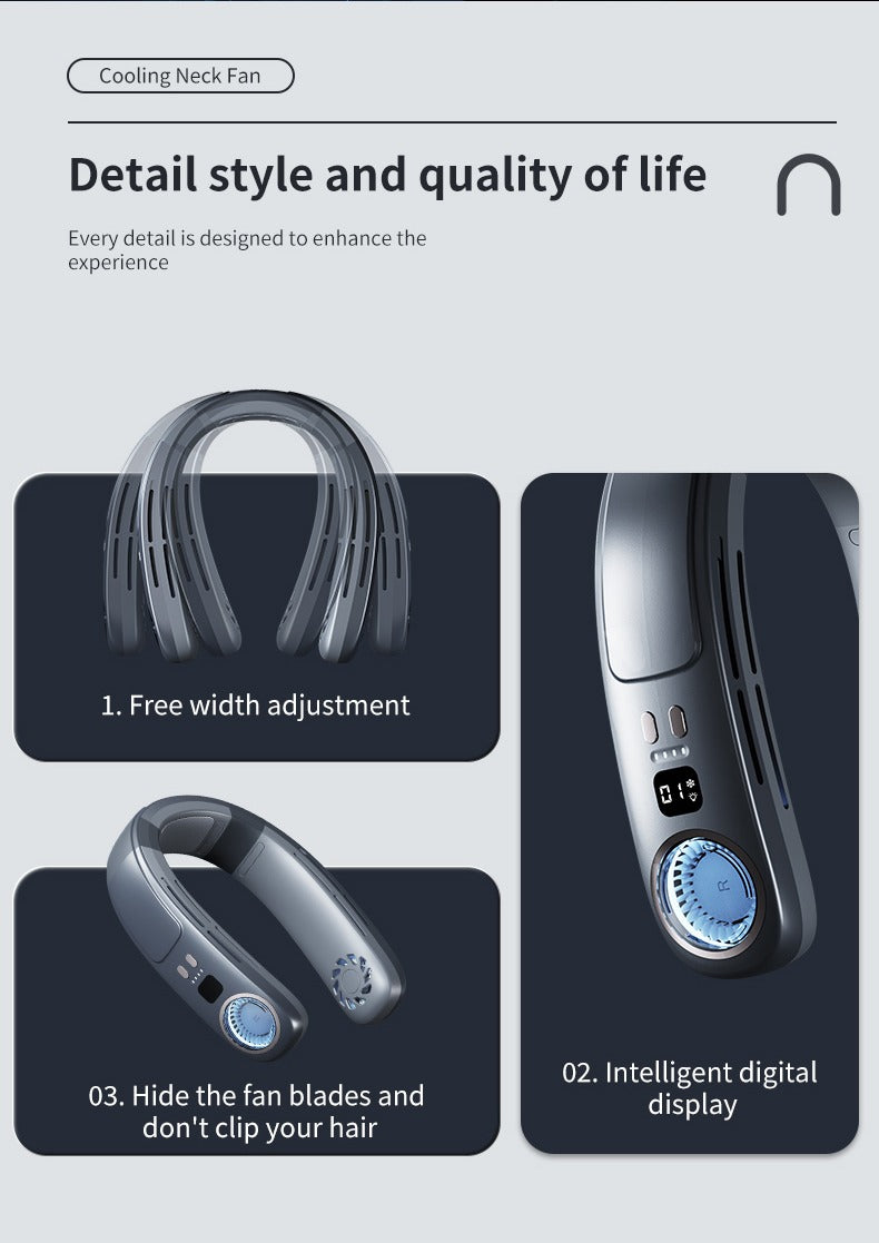 Intelligente Digitalanzeige Sommer-Nackenventilator USB-Handheld Leise Multifunktionale Mini-Klimaanlage ohne Flügel | WY-F21