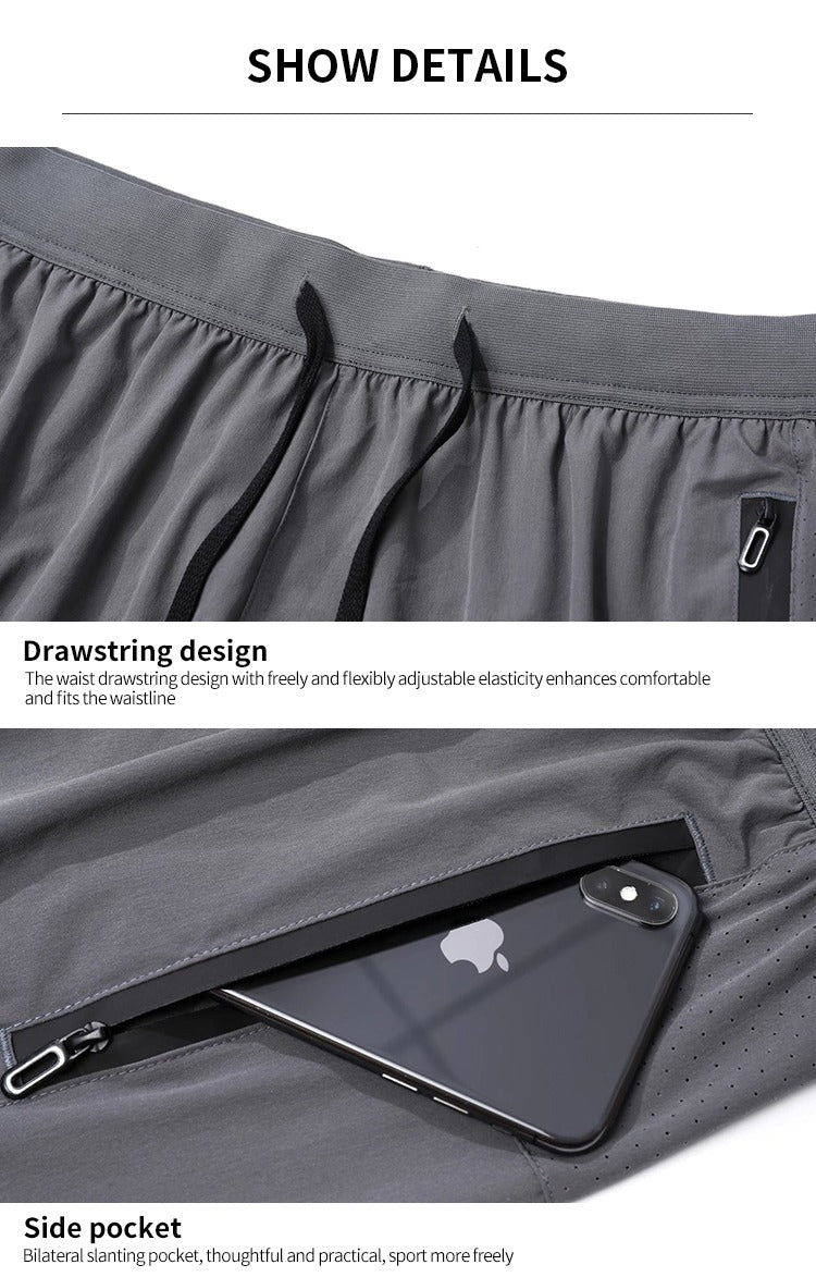Herren Laufshorts Reißverschlusstaschen Seitlich geteilte Workout Atmungsaktive Gym Shorts | K04