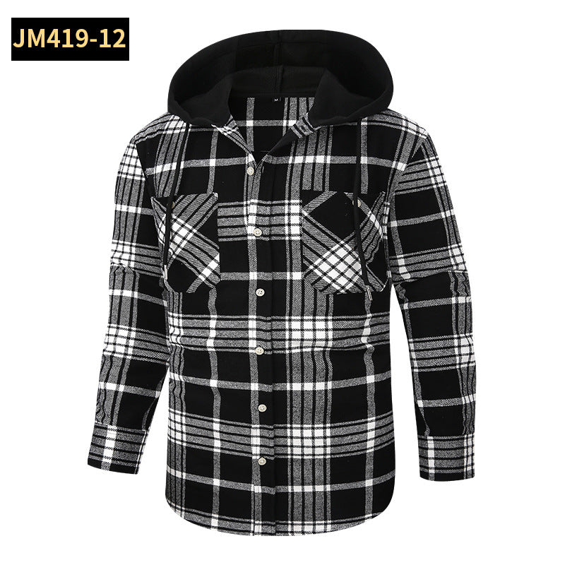 Herren Premium Loose Fit Casual Flanell Langarmhemd mit Kapuze und Karomuster | JM419