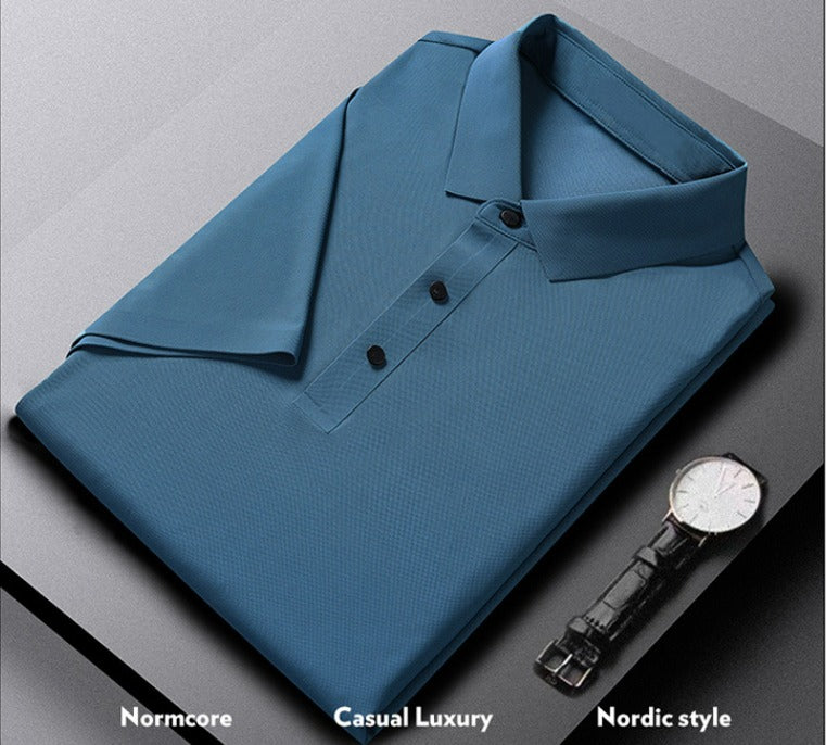 Herren Sommer Nahtloses T-Shirt Aus Eisseide Einfarbig Kurzarm Lässiges Stretch-Poloshirt | Y678