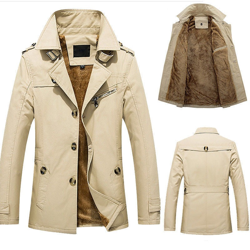 Herrenjacke Warmer Winter Trenchcoat Business Casual Smart Button Windbreaker Blazer